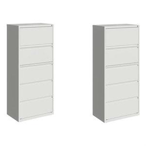 Home Square Set of 2 30-in Wide 5 Drawer Metal Lateral File Cabinet White