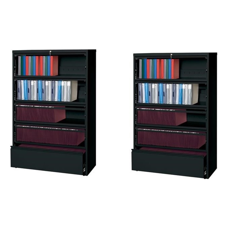 Home Square Set of 2 5 Drawer Lateral File Cabinet Roll-out Shelves in Black