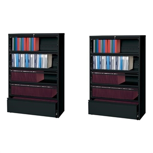 Home Square Set of 2 5 Drawer Lateral File Cabinet Roll-out Shelves in Black