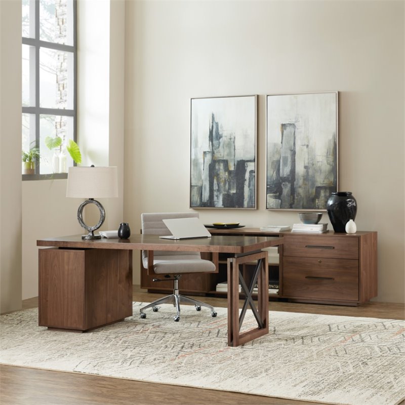 Home Square Set of 2 3 Drawer File Cabinet Pedestal in Medium Wood