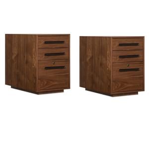 Home Square Set of 2 3 Drawer File Cabinet Pedestal in Medium Wood