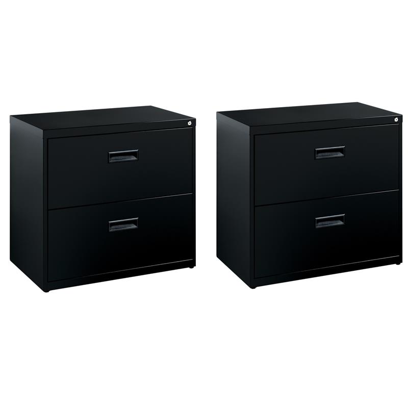 Home Square Set of 2 Metal 2 Drawer Home Office Lateral File Cabinet Black