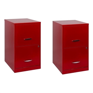 Home Square Set of 2 18&quot 2 Drawer Metal File Cabinet in Lava Red