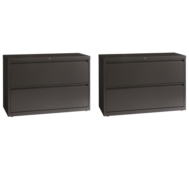 Home Square Set of 2 42-in Wide Metal 2 Drawer Lateral File Cabinet in Charcoal
