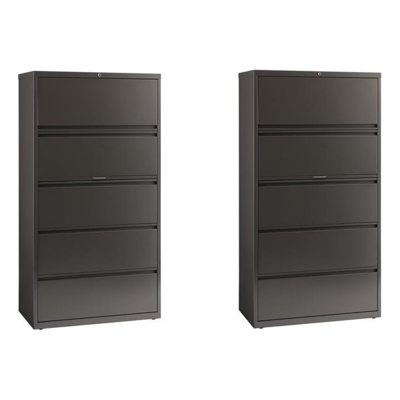 Home Square Set of 2 36-in Wide Metal 5 Drawer Lateral File Cabinet Charcoal