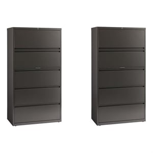 Home Square Set of 2 36-in Wide Metal 5 Drawer Lateral File Cabinet Charcoal
