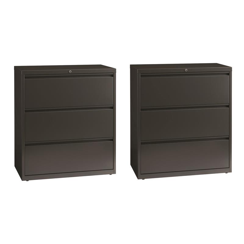 Home Square Set of 2 36-in Wide Metal 3 Drawer Lateral File Cabinet in Charcoal