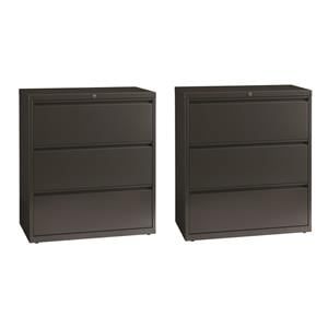 Home Square Set of 2 36-in Wide Metal 3 Drawer Lateral File Cabinet in Charcoal