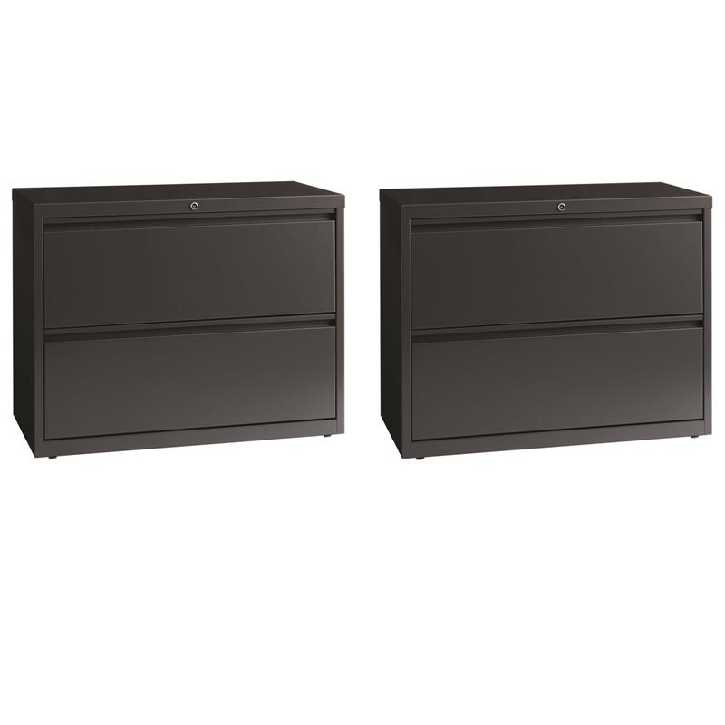 Home Square Set of 2 36-in Wide Metal 2 Drawer Lateral File Cabinet in Charcoal