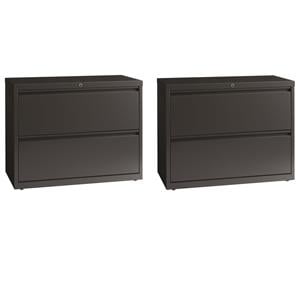 Home Square Set of 2 36-in Wide Metal 2 Drawer Lateral File Cabinet in Charcoal