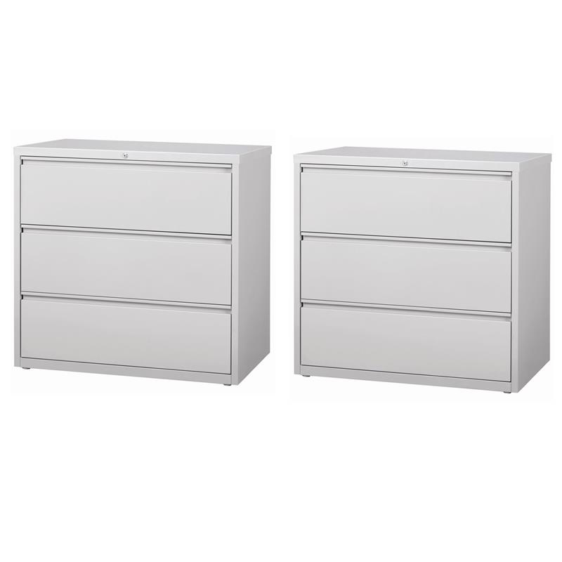 Home Square Set of 2 42-in Wide 3 Drawer Lateral File Cabinet in Light Gray