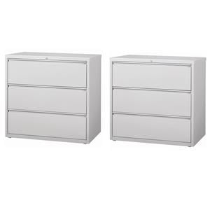 Home Square Set of 2 42-in Wide 3 Drawer Lateral File Cabinet in Light Gray