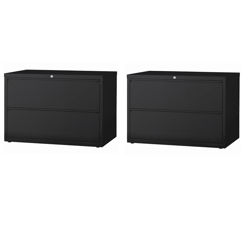 Home Square Set of 2 42-in Wide Metal 2 Drawer Lateral File Cabinet in Black