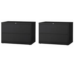 Home Square Set of 2 42-in Wide Metal 2 Drawer Lateral File Cabinet in Black