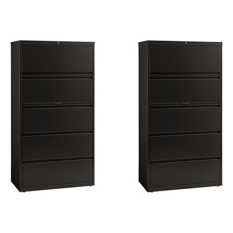 Home Square Set of 2 36-in Wide Metal 5 Drawer Lateral File Cabinet in Black