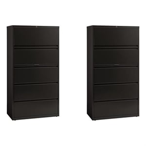 Home Square Set of 2 36-in Wide Metal 5 Drawer Lateral File Cabinet in Black