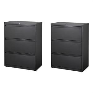 Home Square Set of 2 36-in Wide Metal 3 Drawer Lateral File Cabinet in Black