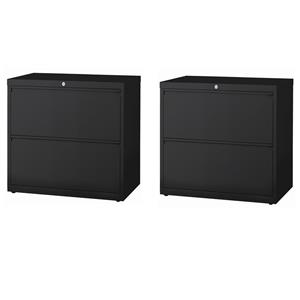 Home Square Set of 2 36-in Wide Metal 2 Drawer Lateral File Cabinet in Black