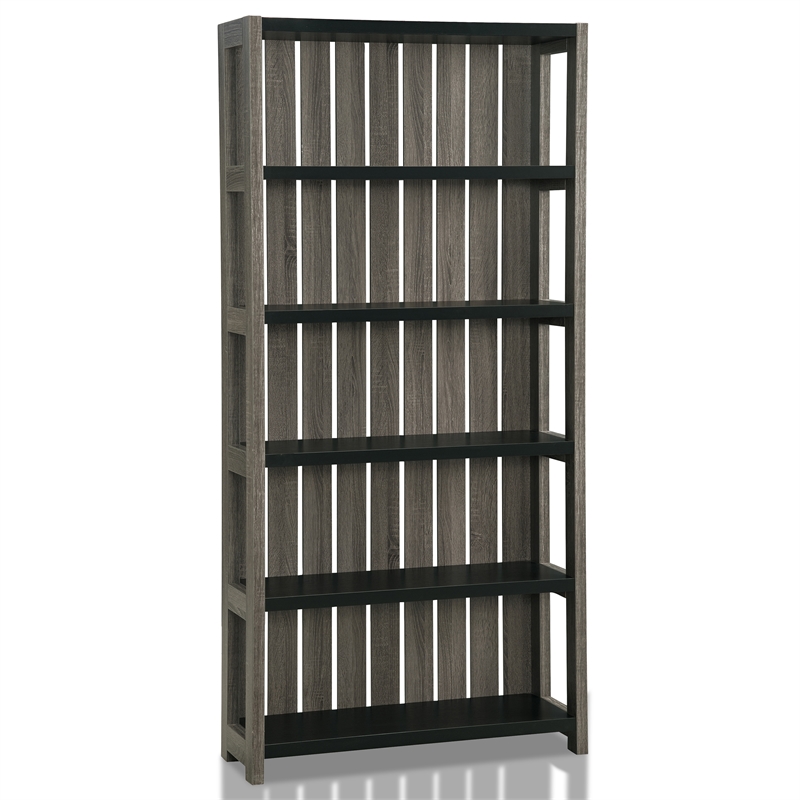 Home Square Set of 2 Wood 5-Shelf Bookcase in Dark Gray and Black