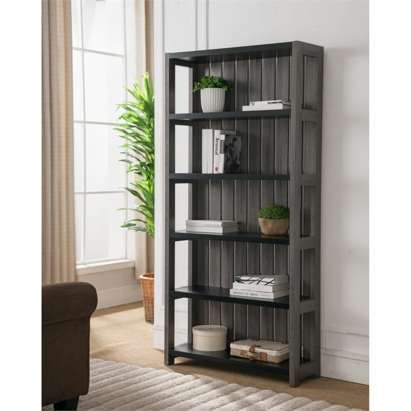Home Square Set of 2 Wood 5-Shelf Bookcase in Dark Gray and Black