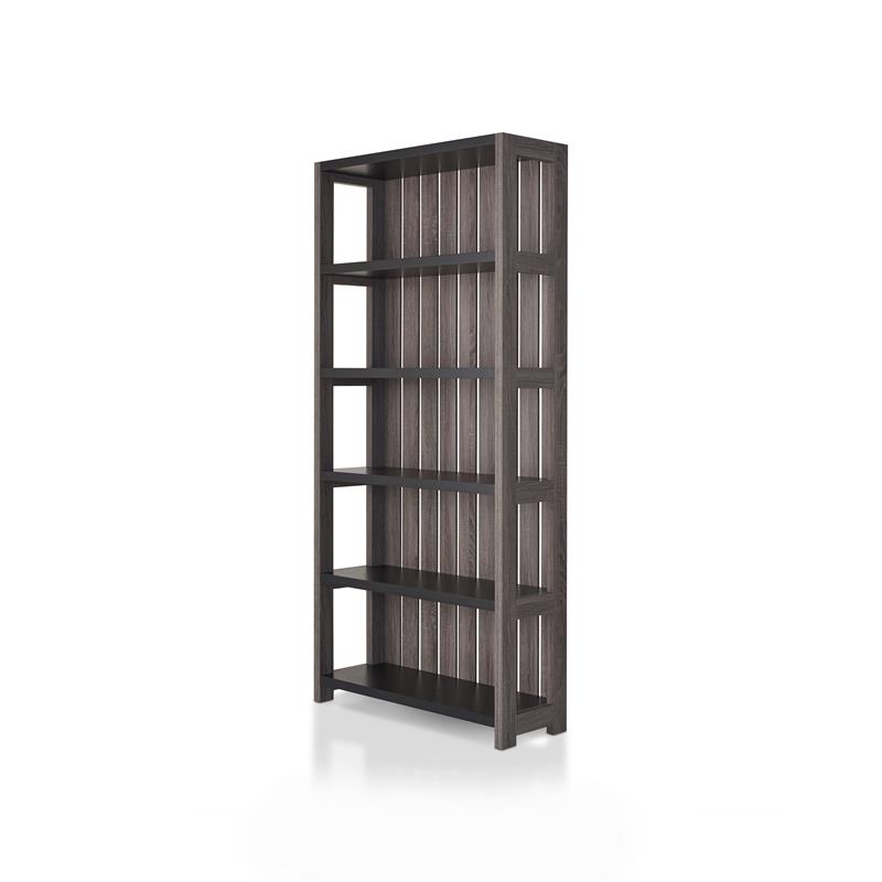 Home Square Set of 2 Wood 5-Shelf Bookcase in Dark Gray and Black