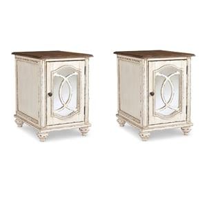 Home Square Set of 2 Mirrored Storage End Table in Chipped White & Brown