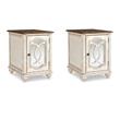 Home Square Set of 2 Mirrored Storage End Table in Chipped White & Brown