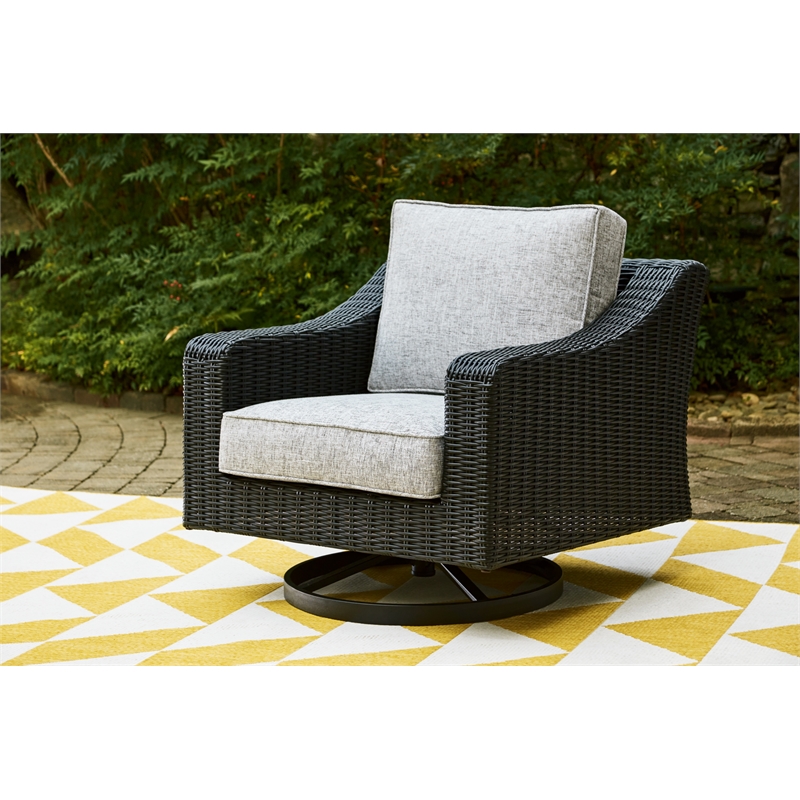 Home Square Set of 2 Black Outdoor Swivel Lounges with Cushion