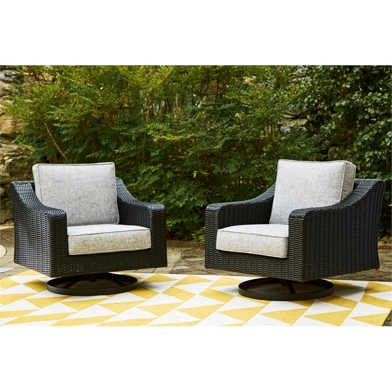 Home Square Set of 2 Black Outdoor Swivel Lounges with Cushion