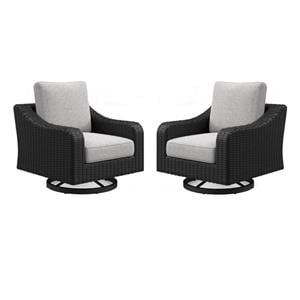 Home Square Set of 2 Black Outdoor Swivel Lounges with Cushion