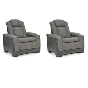 home square set of 2 faux leather power recliners in gray