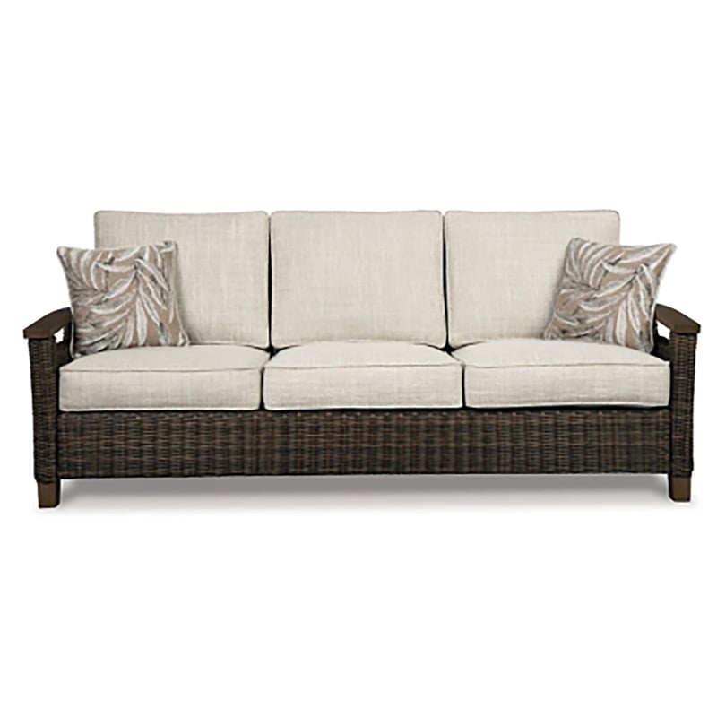 Home Square Set of 3 Patio Fire Pit Table and Loveseat and Sofa in Medium Brown