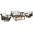 Home Square Set of 2 Patio Round Fire Pit Table and Loveseat in Medium Brown