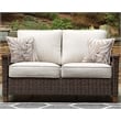 Home Square Set of 2 Patio Round Fire Pit Table and Loveseat in Medium Brown