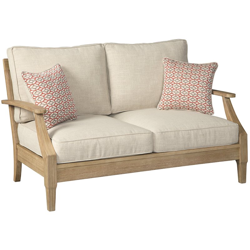 Home Square Set of 2 Patio Loveseat and Arm Chair in Beige