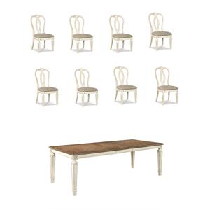 Home Square Set of 9 Extendable Dining Table and Side Chair in Chipped White