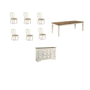 Home Square Set of 8 Extendable Dining Table and Side Chair and Server in White