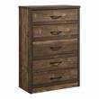 Home Square Set of 2 Rustic Wood 5-Drawer Chest and Full Panel Bed in Walnut