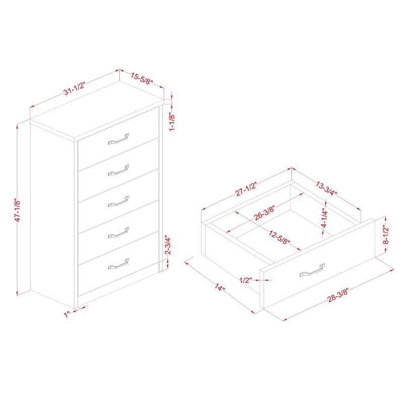 Home Square Set of 2 Rustic Wood 5-Drawer Chest and Full Panel Bed in Walnut
