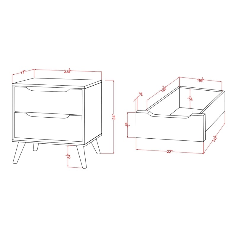 Home Square Set of 2 Wood 2-Drawer Nightstand and 4-Drawer Chest in Oak