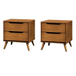 Home Square Set of 2 Mid-Century Wood 2-Drawer Nightstands in Oak