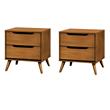Home Square Set of 2 Mid-Century Wood 2-Drawer Nightstands in Oak