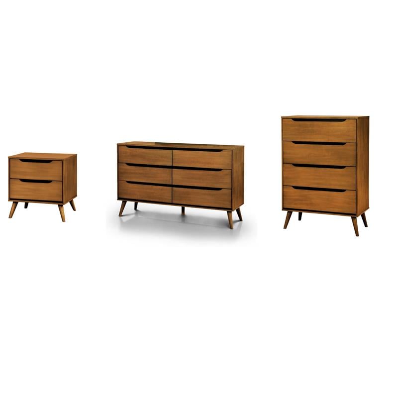 Home Square Set of 3 Wood Nightstand, Chest & Dresser in Oak