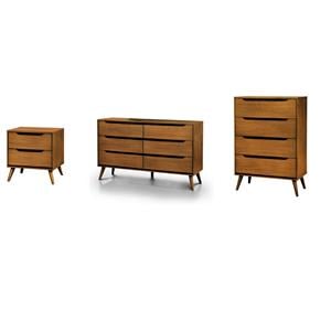 Home Square Set of 3 Wood Nightstand, Chest & Dresser in Oak