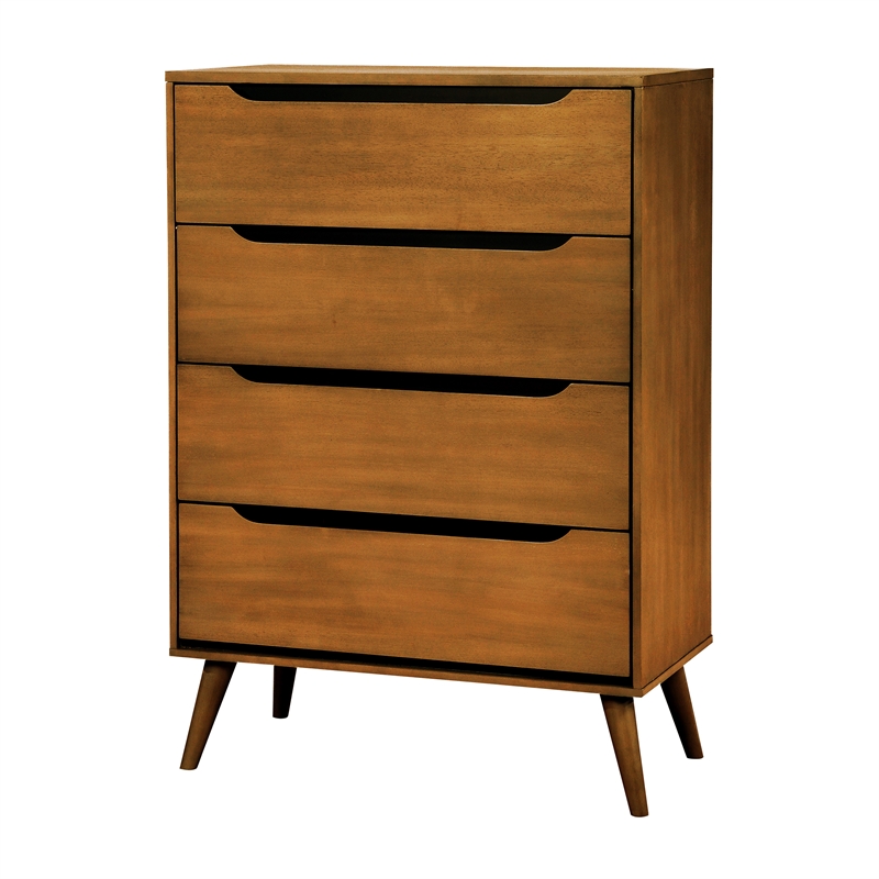 Home Square Set of 2 Mid-Century Wood 4-Drawer Chest and 6-Drawer Dresser in Oak