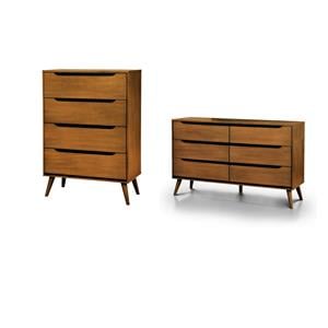 Home Square Set of 2 Mid-Century Wood 4-Drawer Chest and 6-Drawer Dresser in Oak