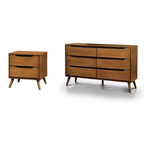Home Square Set of 2 Wood 2-Drawer Nightstand and 6-Drawer Dresser in Oak