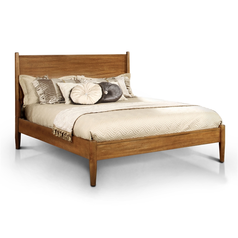 Home Square Set of 3 Wood King Platform Bed and 2 2-Drawer Nightstands in Oak