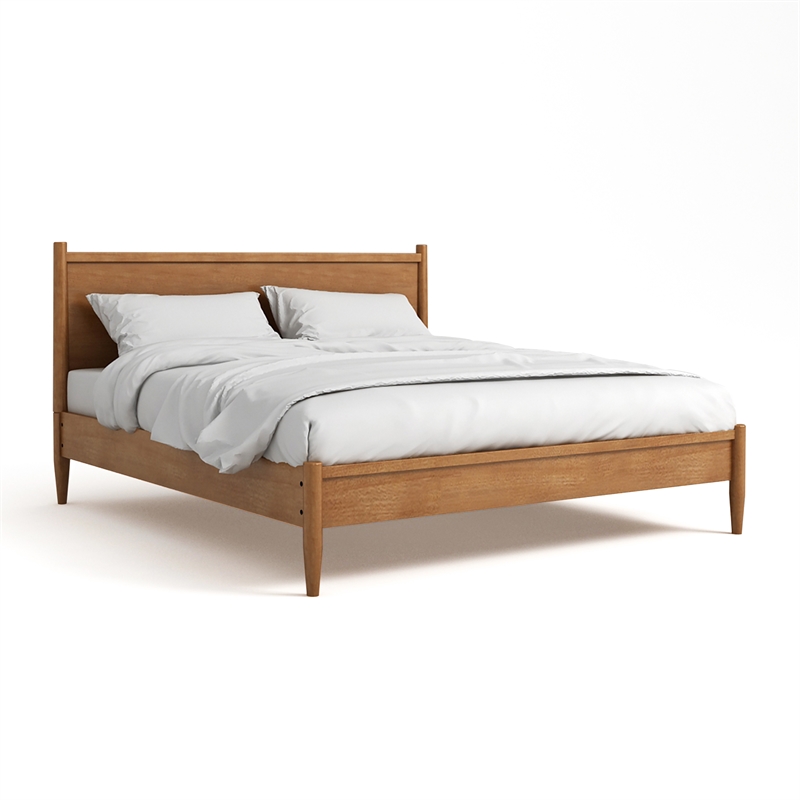 Home Square Set of 3 Wood Queen Platform Bed and 2 2-Drawer Nightstands in Oak