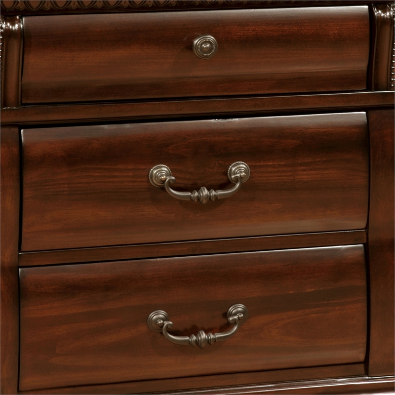 Home Square Set of 2 Wood 3-Drawer Nightstand and 9-Drawer Dresser in Cherry